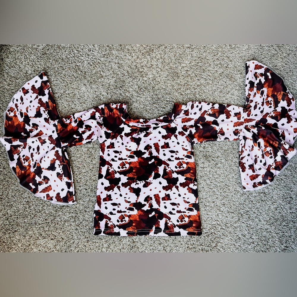 Cowprint Bell Sleeve Top